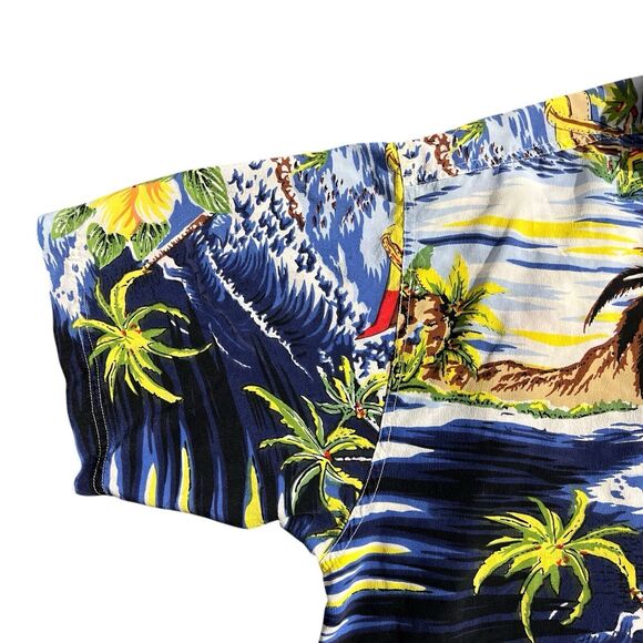 Avanti Button 100% Silk Aloha Hawaii Islands Landscape Shirt Floral Print Sz L - Picture 4 of 16